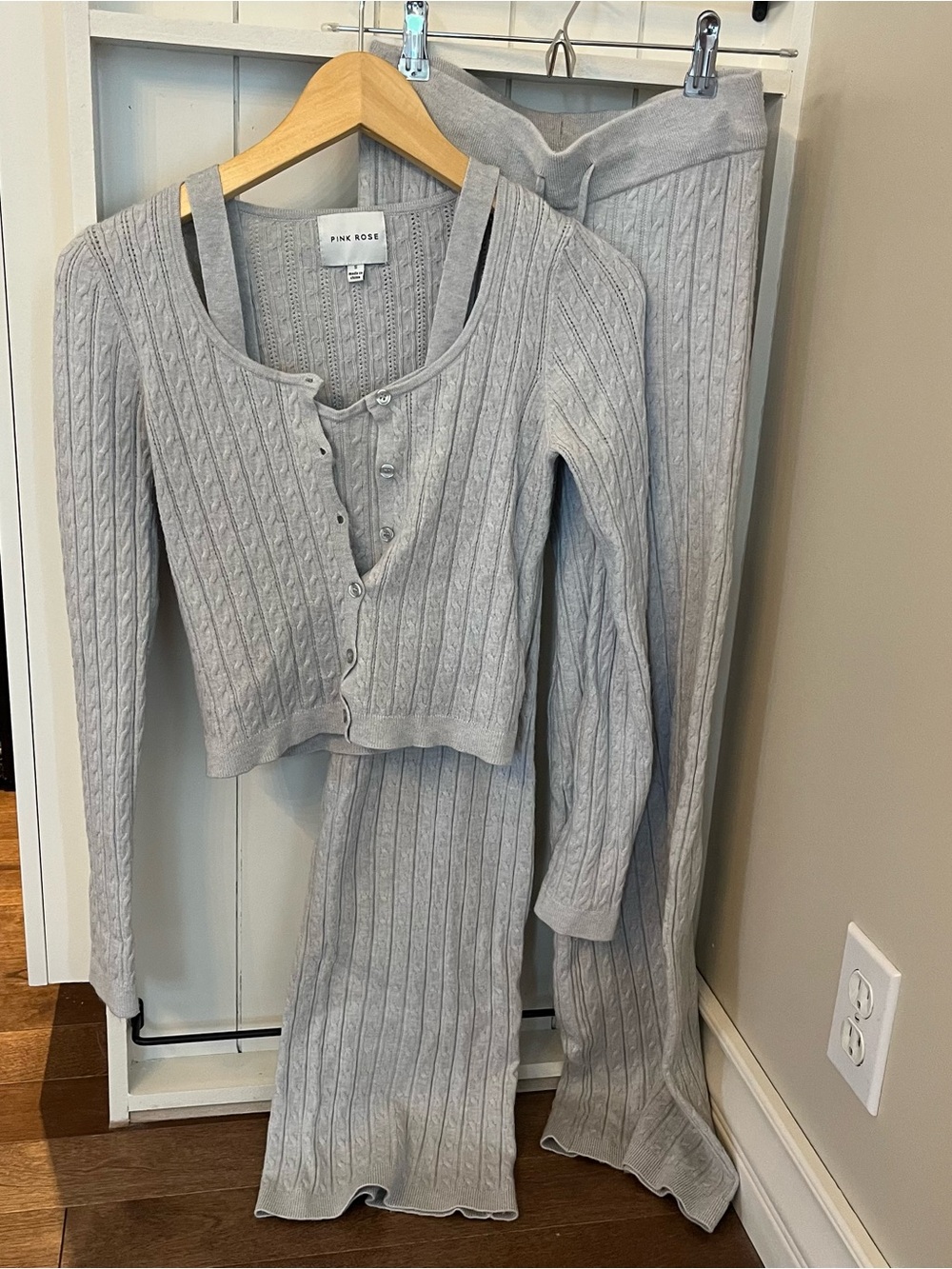 Pink Rose Gray Cable Knit Two-Piece Set